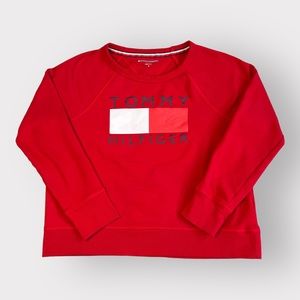 Tommy Hilfiger Sport Sweatshirt Crewneck Big Logo Red Women Sz Medium